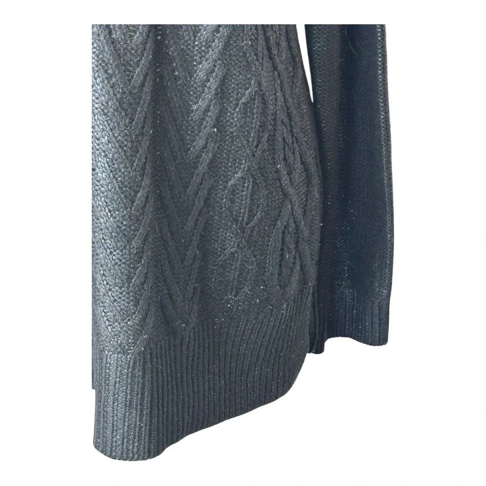 Club Monaco Sweater Women Medium Navy Blue Metallic Cable Knit Pullover Preppy‎
